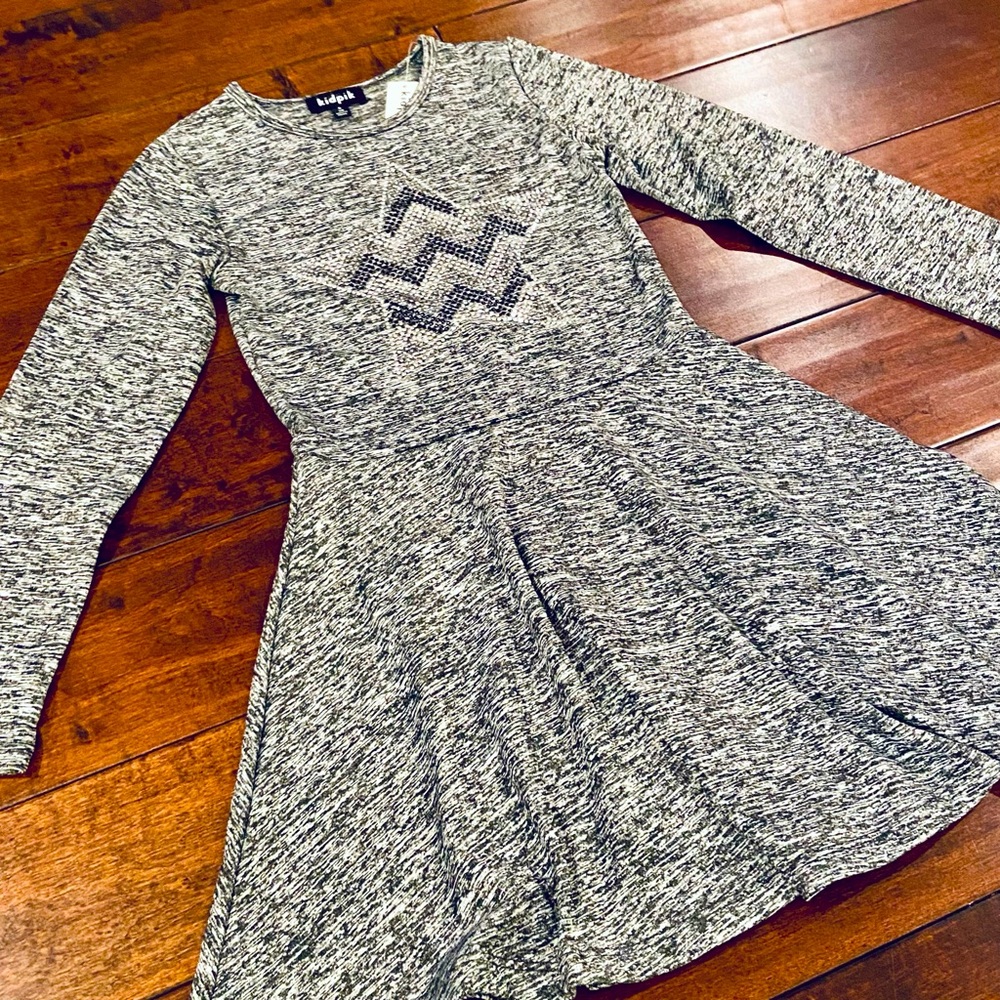 Kidpik Girls 7/8 Knit Black and White Dress